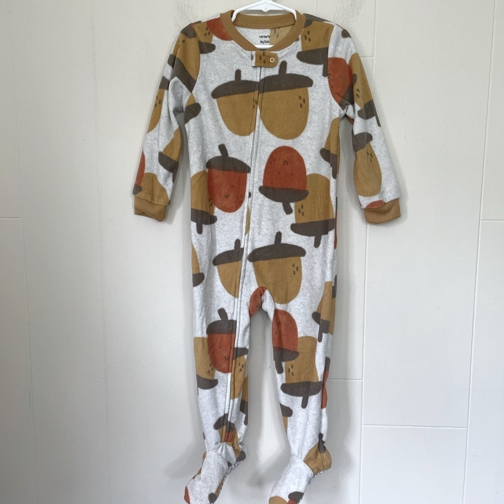 Carters One Piece Footed Zip Up Soft Fleece Pajama Jumpsuit ~ Acorns Fall ~ 3T